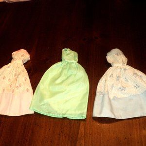 Vintage Handmade Barbie Clothing 3 Long Dresses Green, Pink Floral, Blue Floral